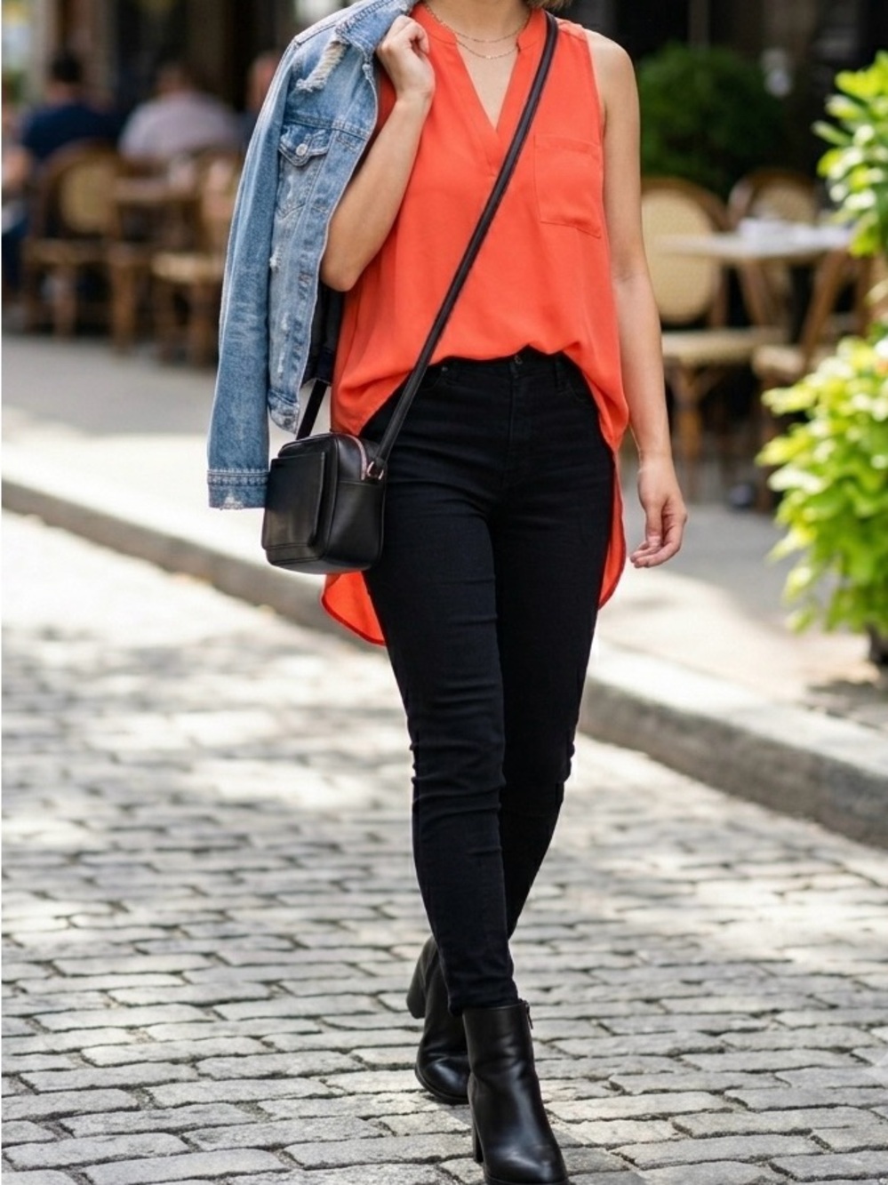 Lush Sleeveless V-Neck Pocket Tank - Coral Orange